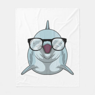 Dolphin as Nerd with Glasses Fleece Blanket