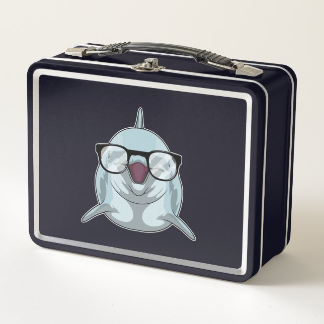 Dolphin as Nerd with Glasses Metal Lunch Box (Front)
