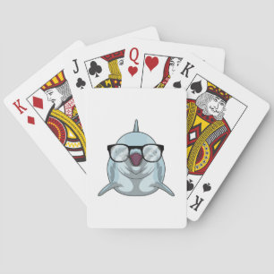 Dolphin as Nerd with Glasses Playing Cards