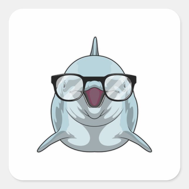 Dolphin as Nerd with Glasses Square Sticker (Front)