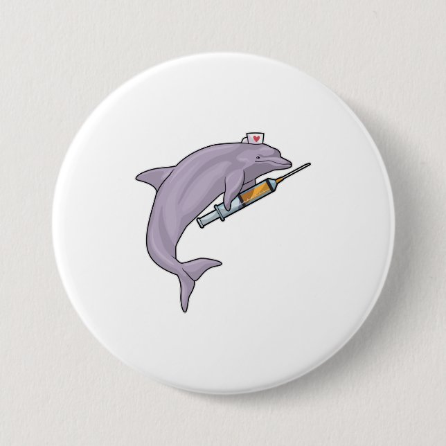 Dolphin as Nurse with Syringe 7.5 Cm Round Badge (Front)