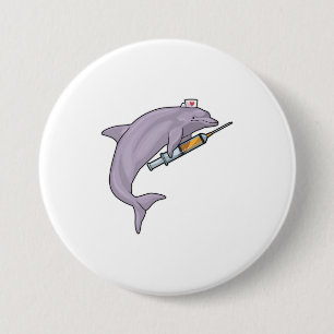 Dolphin as Nurse with Syringe 7.5 Cm Round Badge