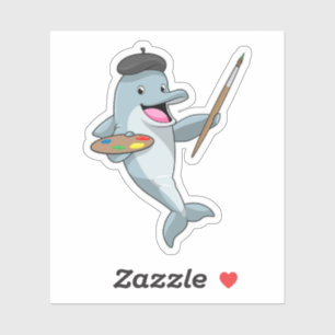 Dolphin as Painter with Paint brush & Colour