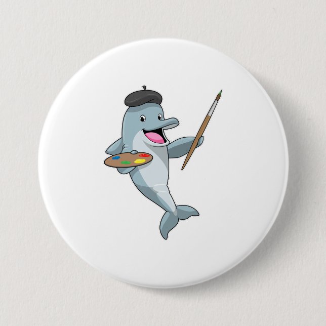 Dolphin as Painter with Paint brush & Colour 7.5 Cm Round Badge (Front)
