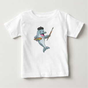 Dolphin as Painter with Paint brush & Colour Baby T-Shirt
