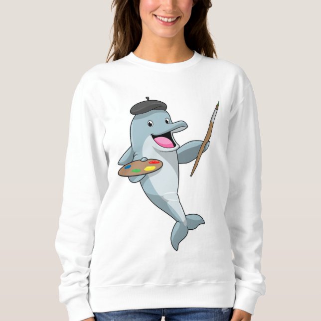 Dolphin as Painter with Paint brush & Colour Sweatshirt (Front)
