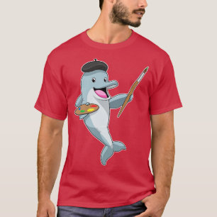 Dolphin as Painter with Paint brush Colour T-Shirt