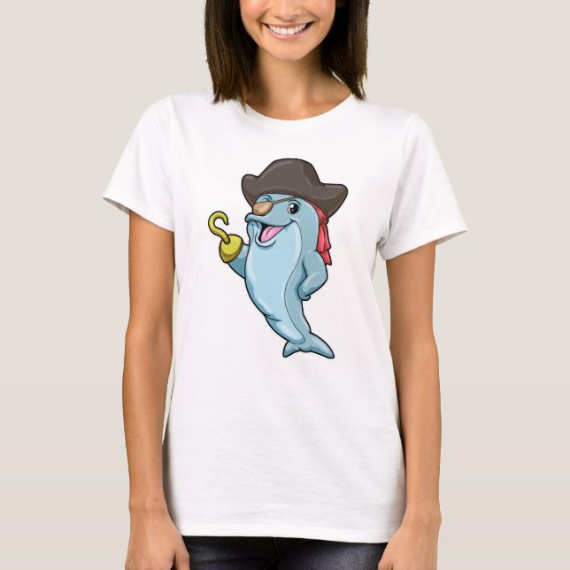 Dolphin as Pirate with Eye patch & Hooked hand T-Shirt (Front)