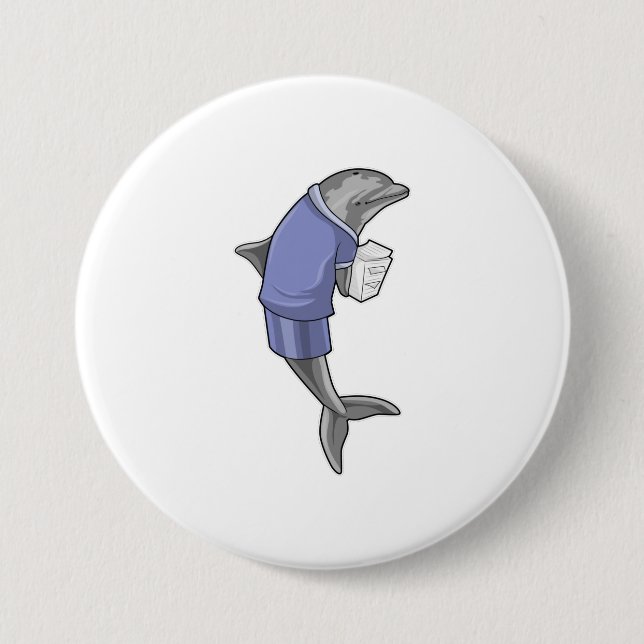 Dolphin as Secretary with Stack of paper 7.5 Cm Round Badge (Front)