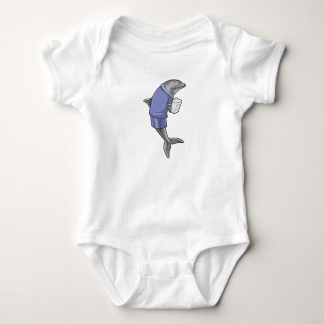 Dolphin as Secretary with Stack of paper Baby Bodysuit (Front)