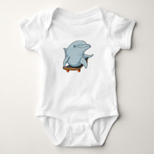 Dolphin as Skater with Skateboard Baby Bodysuit