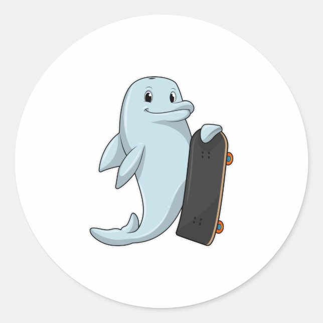 Dolphin as Skater with Skateboard Classic Round Sticker (Front)