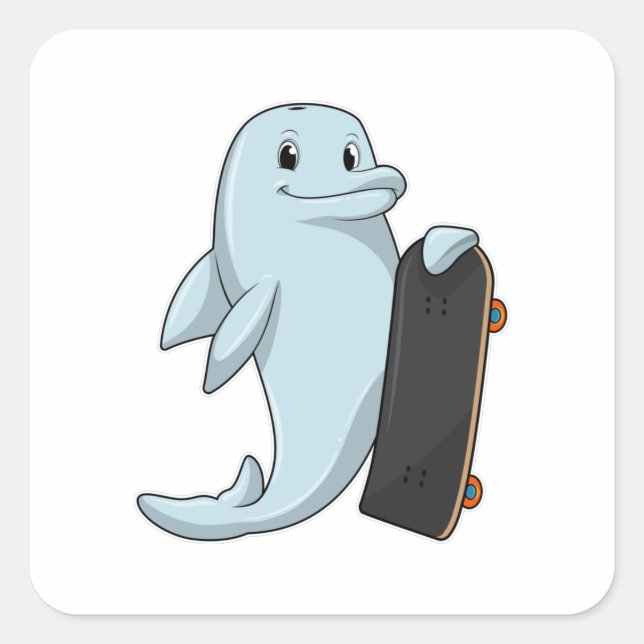 Dolphin as Skater with Skateboard Square Sticker (Front)