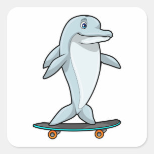 Dolphin as Skater with Skateboard Square Sticker