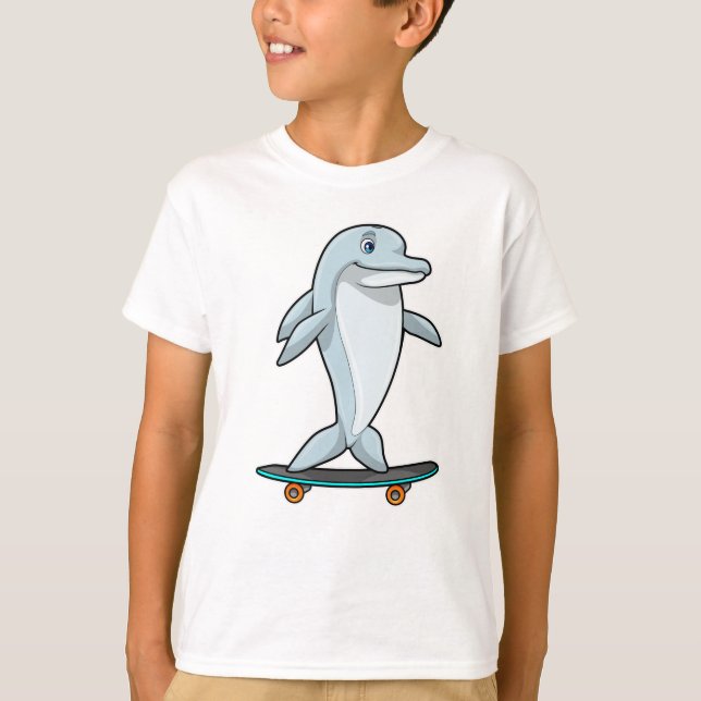 Dolphin as Skater with Skateboard T-Shirt (Front)