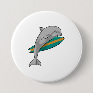 Dolphin as Surfer with Surfboard 7.5 Cm Round Badge