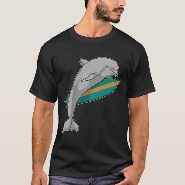 Dolphin as Surfer with Surfboard T-Shirt (Front)