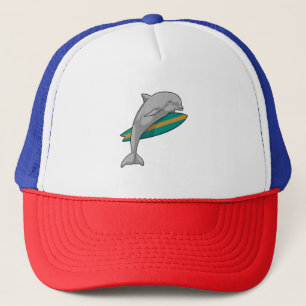 Dolphin as Surfer with Surfboard Trucker Hat