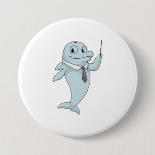 Dolphin as Teacher with Pointer 7.5 Cm Round Badge
