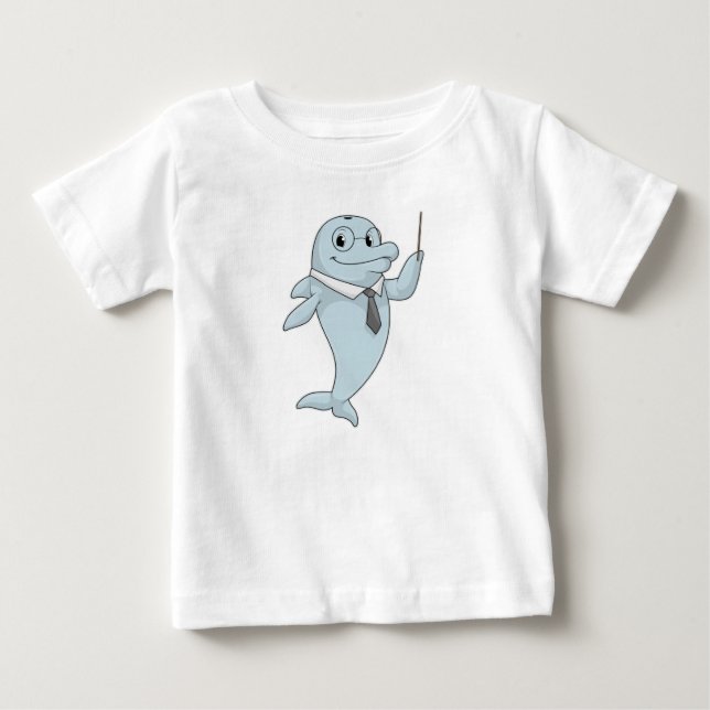 Dolphin as Teacher with Pointer Baby T-Shirt (Front)