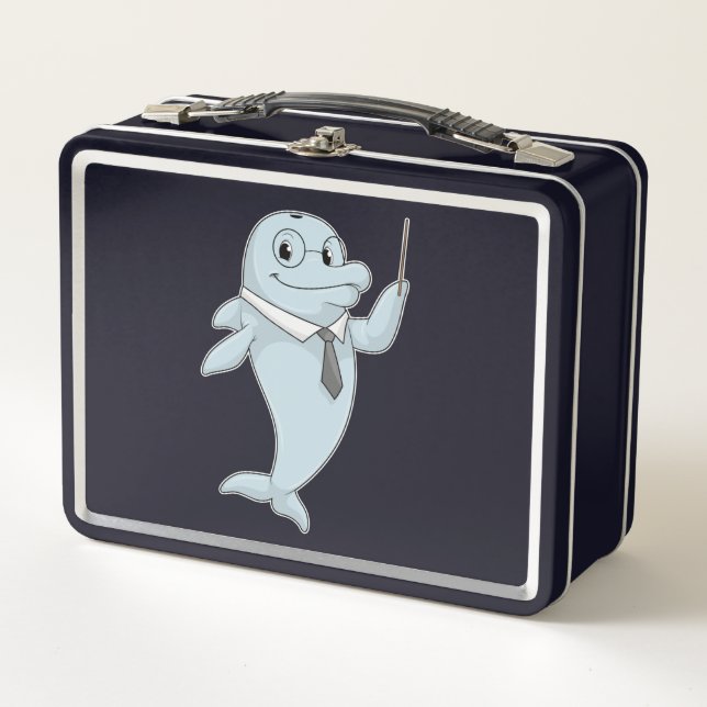 Dolphin as Teacher with Pointer Metal Lunch Box (Front)