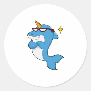 Dolphin as Unicorn with Glasses.PNG Classic Round Sticker