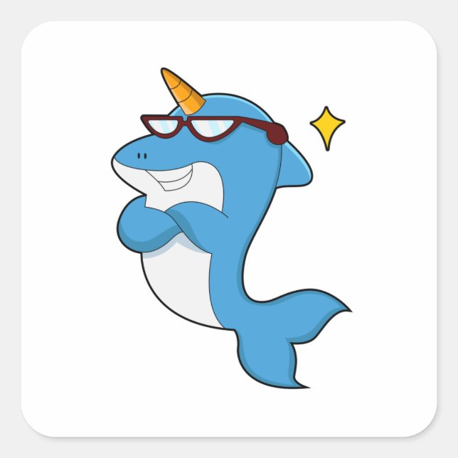 Dolphin as Unicorn with Glasses.PNG Square Sticker (Front)