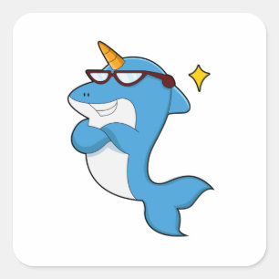 Dolphin as Unicorn with Glasses.PNG Square Sticker