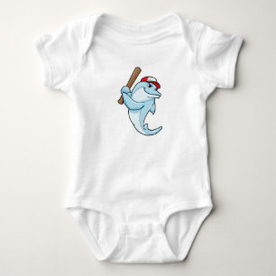 Dolphin at Baseball as Batsman Baby Bodysuit