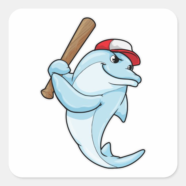 Dolphin at Baseball as Batsman Square Sticker (Front)
