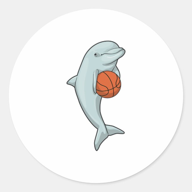 Dolphin at Basketball Sports Classic Round Sticker (Front)
