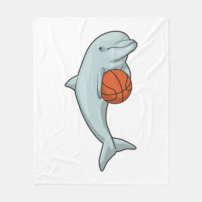 Dolphin at Basketball Sports Fleece Blanket (Front)