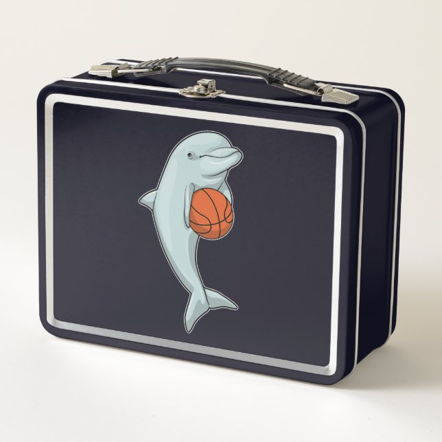 Dolphin at Basketball Sports Metal Lunch Box (Front)