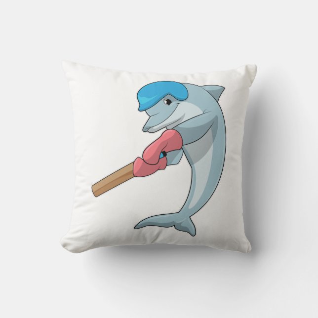 Dolphin at Cricket with Cricket bat Cushion (Front)