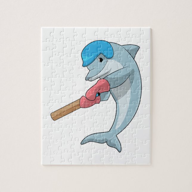 Dolphin at Cricket with Cricket bat Jigsaw Puzzle (Vertical)