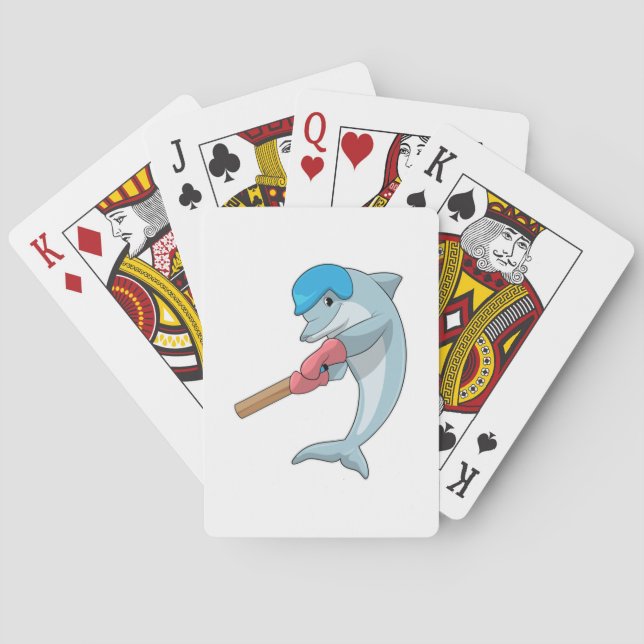 Dolphin at Cricket with Cricket bat Playing Cards (Back)