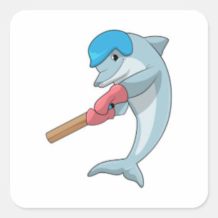 Dolphin at Cricket with Cricket bat Square Sticker