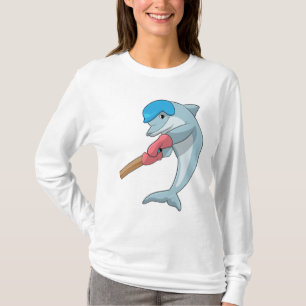 Dolphin at Cricket with Cricket bat T-Shirt