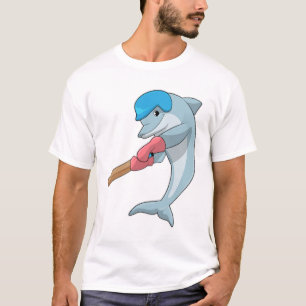 Dolphin at Cricket with Cricket bat T-Shirt
