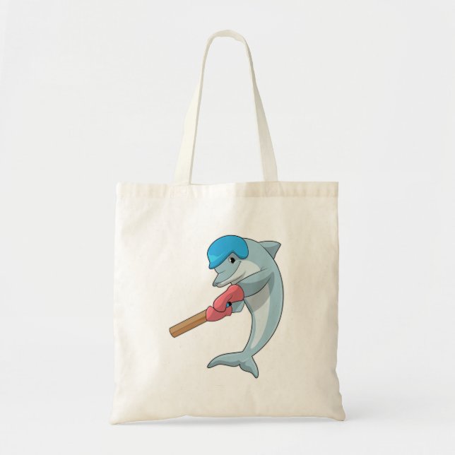 Dolphin at Cricket with Cricket bat Tote Bag (Front)