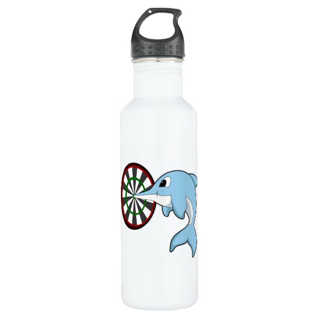 Dolphin at Darts with Dartboard 710 Ml Water Bottle (Front)