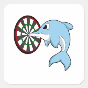 Dolphin at Darts with Dartboard Square Sticker