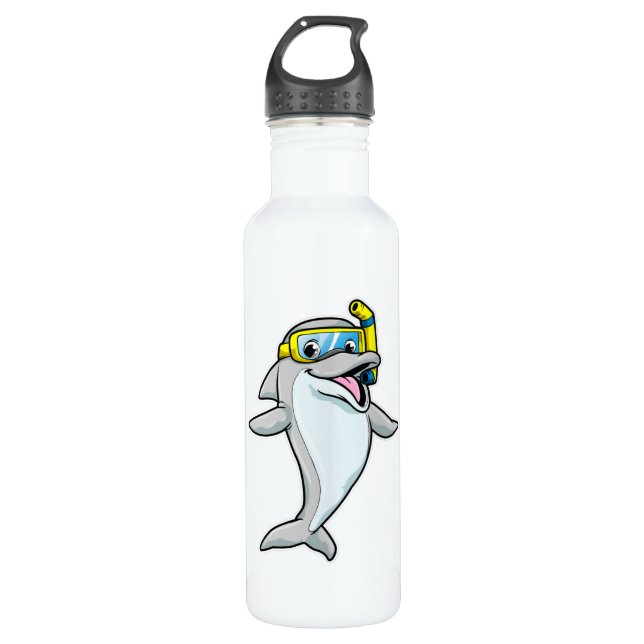 Dolphin at Diving with Snorkel 710 Ml Water Bottle (Front)