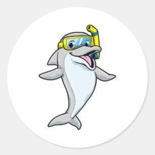 Dolphin at Diving with Snorkel Classic Round Sticker