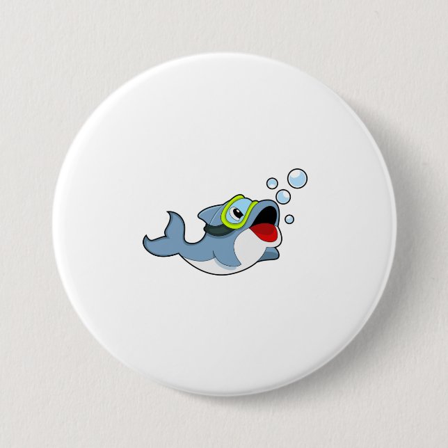Dolphin at Diving with Water bubbles.PNG 7.5 Cm Round Badge (Front)