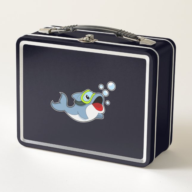 Dolphin at Diving with Water bubbles.PNG Metal Lunch Box (Front)