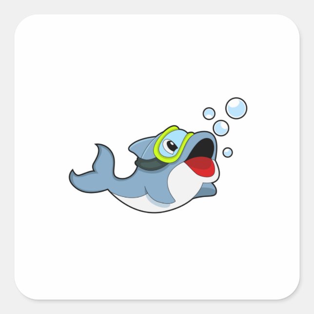 Dolphin at Diving with Water bubbles.PNG Square Sticker (Front)