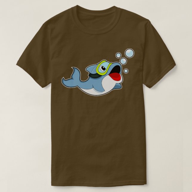 Dolphin At Diving With Water Bubbles  T-Shirt (Design Front)