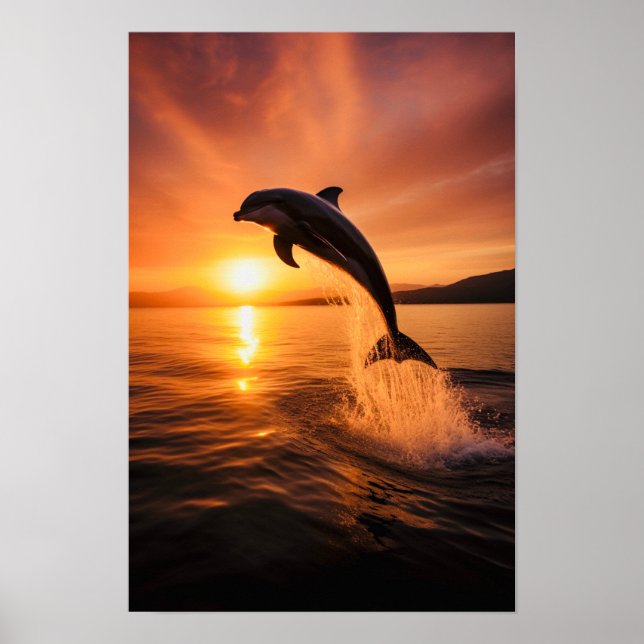 Dolphin At Golden Sunset Poster (Front)