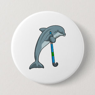 Dolphin at Hockey with Hockey stick 7.5 Cm Round Badge